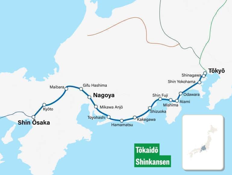 route map of the Tokaido Shinkansen