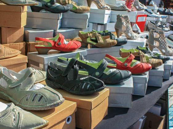 Shoes for sale on market stall